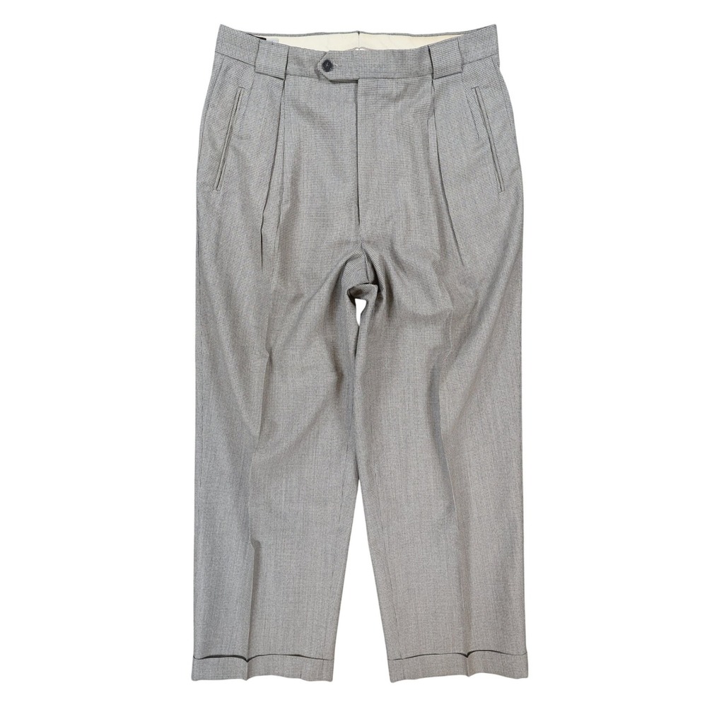 Tallia Uomo Dress Pants Mens 34R Gray Wool Blend Pleated Cuffed Trousers